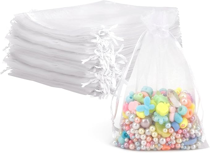Organza Bags, Organza Bags 4"x6", 60PCS Small Mesh Bag Drawstring, White Sheer Wedding Party Favor Bag, Small Mesh Gift Po...