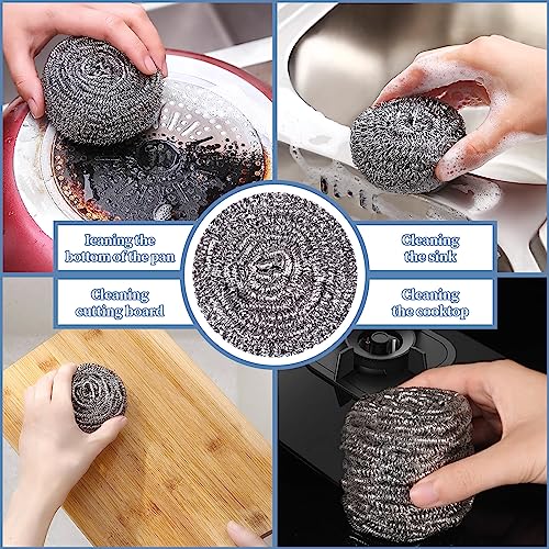 GUEICN Stainless Steel Scrubber Scrubbing Scouring Pad Sponges Clean Pot Pan and Steel Wool for Kitchen Bathroom