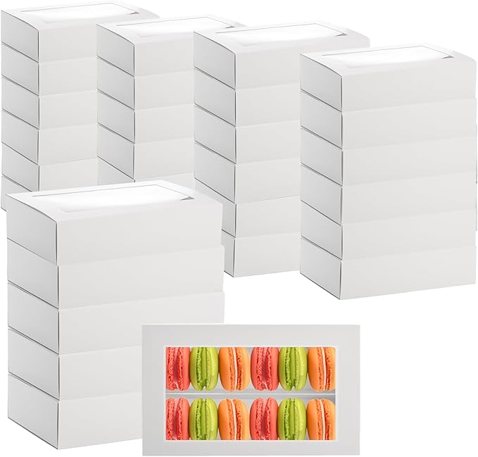 Dicunoy 30 Pack Macaron Boxes for 12, Macaron Gift Box, White Bakery Boxes with Clear Window, Cookie Packaging Box for Str...