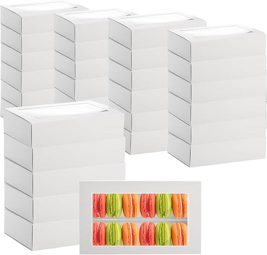 Dicunoy 30 Pack Macaron Boxes for 12, Macaron Gift Box, White Bakery Boxes with Clear Window, Cookie Packaging Box for Str...