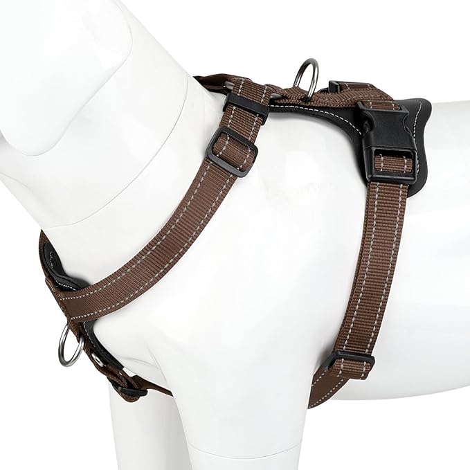 Plutus Pet Adjustable No Pull Dog Harness with Leather Accents, Heavy Duty Reflective Nylon Vest for Training, Hiking, Eas...