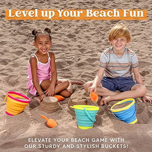 JOYIN 3 Packs Foldable Pail Bucket with Shovels & Mesh Bag, Collapsible Buckets Multi Purpose for Beach, Camping Gear, Bea...