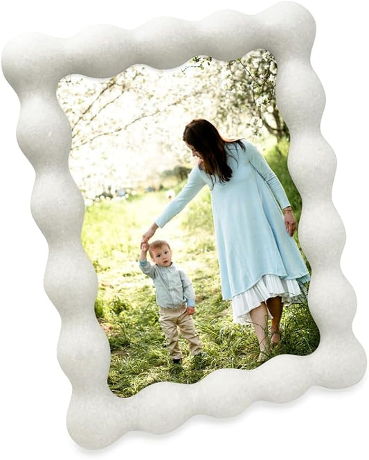Isaac Jacobs 5x7 White Resin Picture Frame, Elegant Undulating Curve Design for Tabletop & Wall Display Photo Frame, Home ...