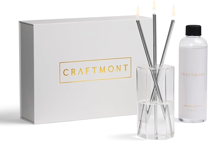 Craftmont Refillable Candle Set - Unscented Paraffin Oil Candles Set with Metal Candlesticks, Glass Vase & Steel Funnel - ...