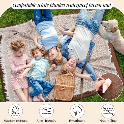VitalCozy Waterproof Picnic Blankets 71×71 inch Outdoor Blanket Foldable 2 in 1 Double Layer Sandproof Beach Mat with Carr...