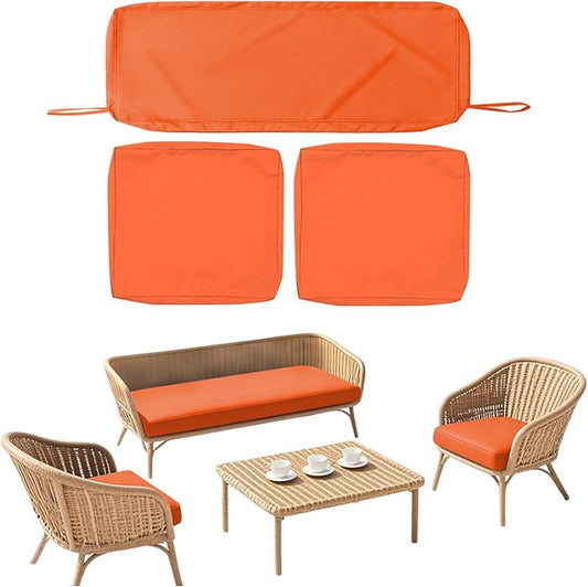 SK Studio 3Pcs Outdoor Cushion Covers Waterproof Patio Furniture Seat Cushions Replacement Covers for 4-Seater Wicker Ratt...