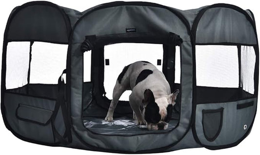 AmazonBasics Foldable Octagonal Indoor/Outdoor Portable Soft Pet Dog Playpen with Storage Pockets, Large (45 x 45 x 24 inc...