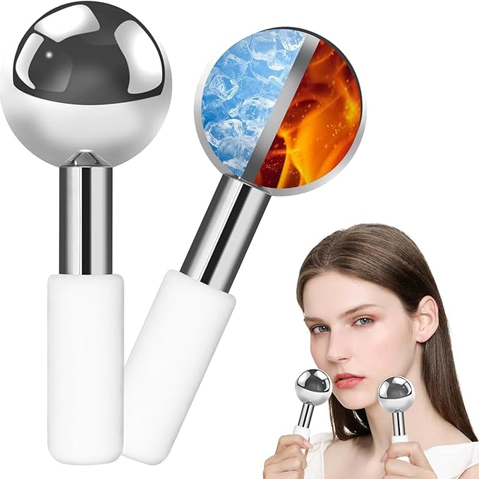 Ice Globes Stainless Steel Beauty Facial Massagers for Face & Eyes, Premium Unbreakable Stainless Steel Cryo Sticks for Be...