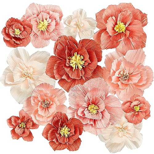 Cholemy 24 Pcs Tissue Paper Flowers, Crepe Paper Flowers Decorations 8" 10" 12" for Wedding Party Baby Bridal Shower Carni...