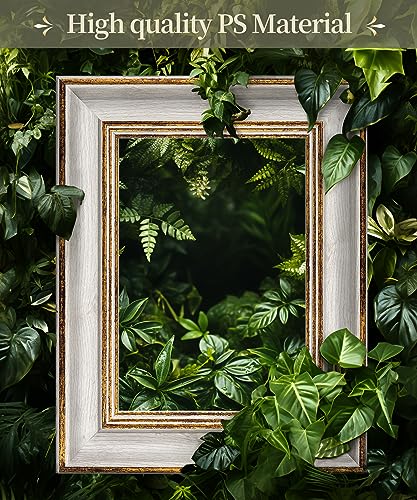 Afuly 5x7 Picture Frame Antique Vintage Photo Frame Retro White Gold Picture Frames for Desk Standing Wall Hanging Home De...