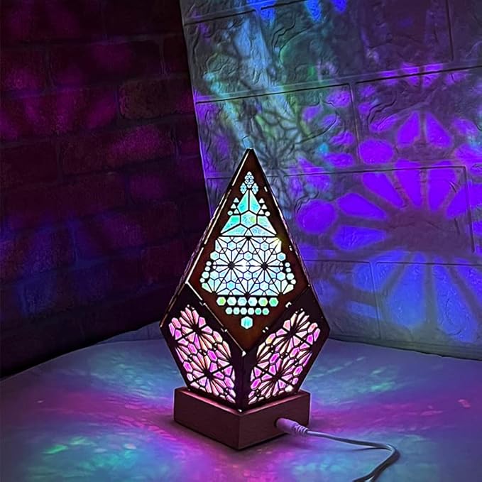 Starlight Projector Lamp,Boho Ambient Lighting Ceiling Projector Night Light, Wooden Colorful LED Lights for Bedroom Vinta...