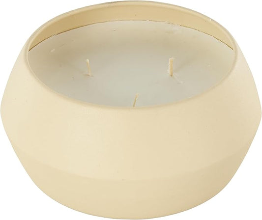 Deco 79 Metal Decorative Candle, Rose Blossom & Sandalwood Scented, Textured 30oz, 3 Wick, Aromatherapy, Beige, 6" x 6" x 3"