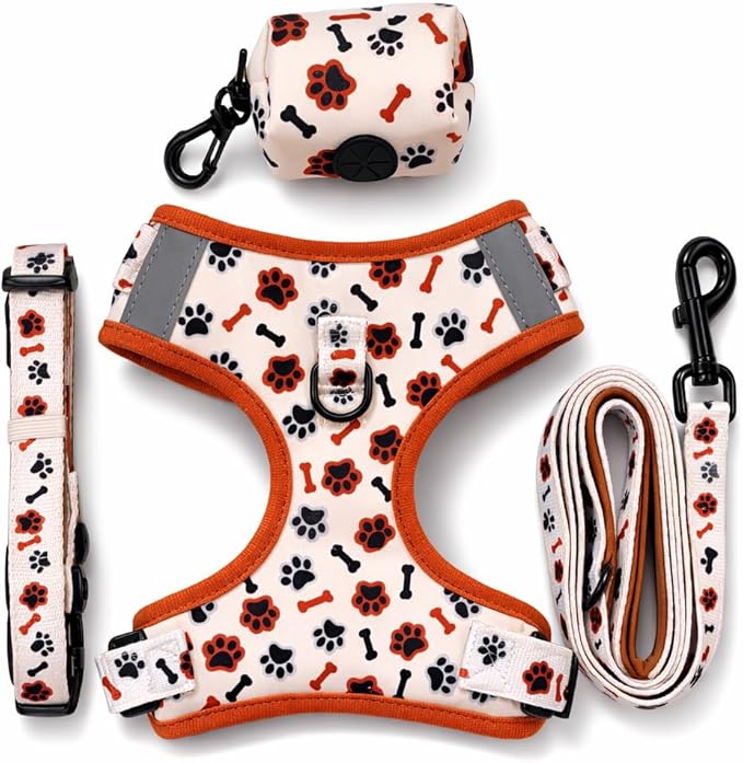 No Pull Dog Harness Set 4PCS – Adjustable Soft Vest Harness with Leash, Collar & Poop Bag Dispenser – Durable & Comfortabl...