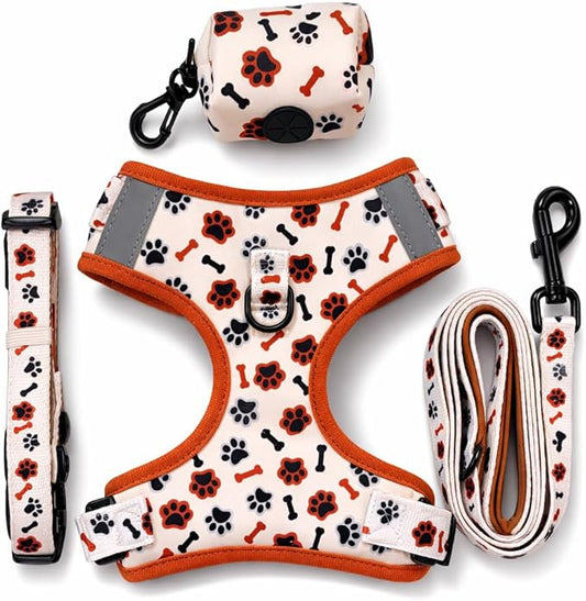 No Pull Dog Harness Set 4PCS – Adjustable Soft Vest Harness with Leash, Collar & Poop Bag Dispenser – Durable & Comfortabl...