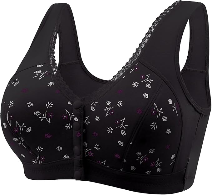 Daisy Bras for Older Women Front Closure Convenient Everyday Bras Mid Buttons Comfortable No Underwire Gathering Bras