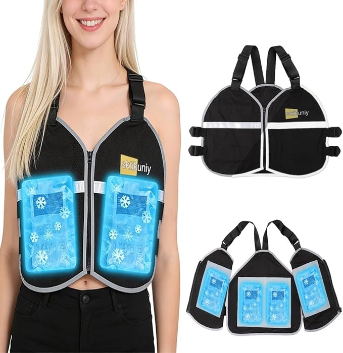 sktikuniy Cooling Vest for Men & Women with 8 Reusable Ice Packs, Lightweight Adjustable Breathable Design with Reflective...