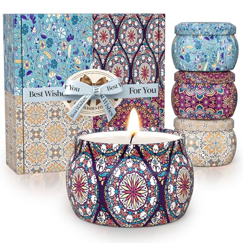 TranquilBliss Scented Candle Set, 4 Pack Soy Wax Candles, 120H Burn Time, Ideal Gifts for Women, Birthday Presents