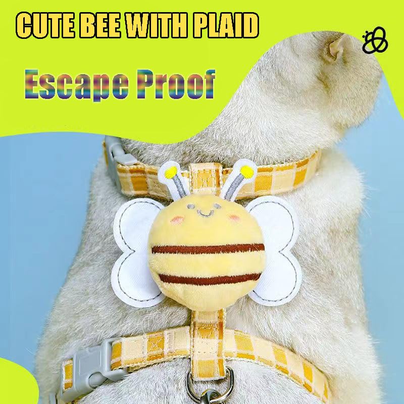 Cat Harness & Leash Set, Cats Escape Proof - Adjustable Kitten Harness for Large Small Cats, Cute Bee Plaid Lightweight So...