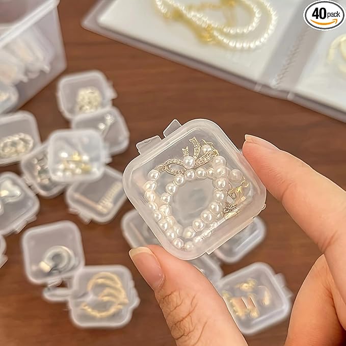 Moritic 40Pcs Mini Jewelry Storage Containers, 1.37 x 1.37 x 0.7 Inches,Clear Plastic Cases for Pearl Bracelets and Small ...