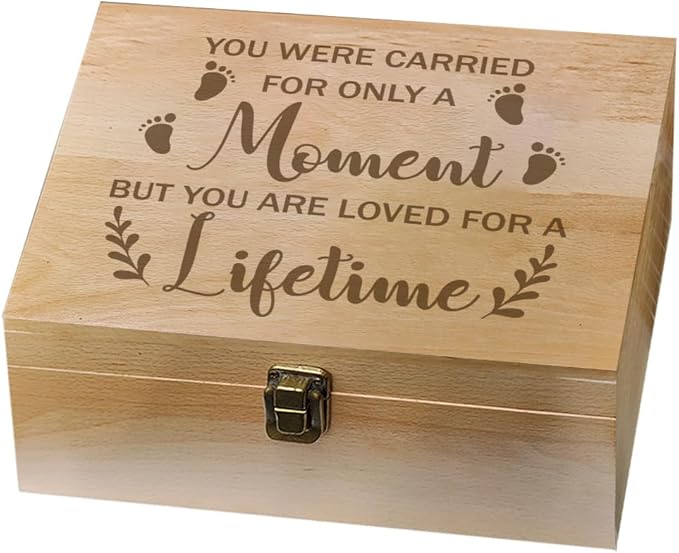 arricraft 1 Pc Wooden Memory Keepsake Box, Miscarry Memory Box with Hinged Lids for Baby Loss Memorial Gift Storage Box Ke...