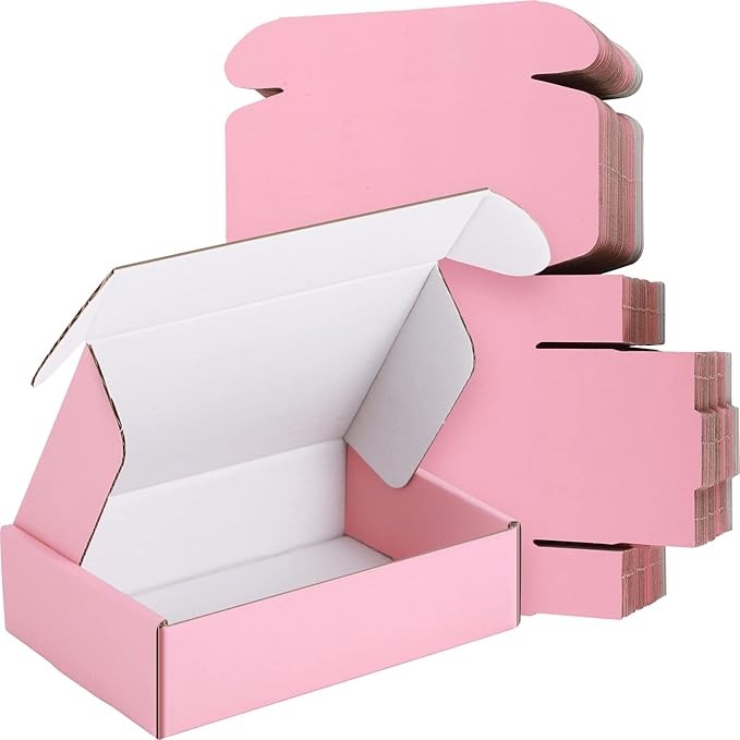 Spakon 50 Packs Shipping Boxes Cardboard Corrugated Mailer Packaging Boxes for Small Business Cute Small Box Cardboard Car...