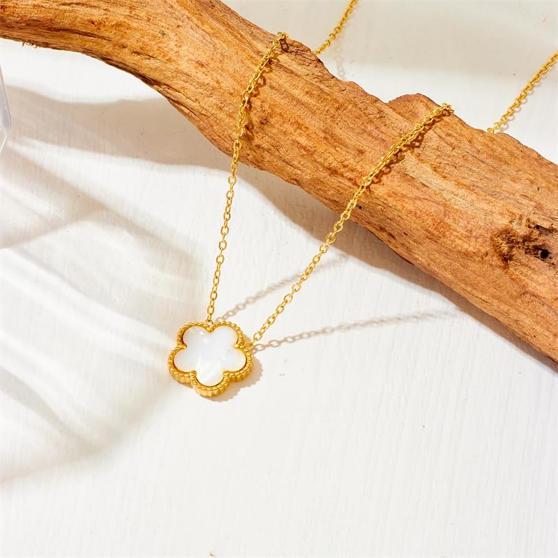Lucky Clover Neckalce Earring Bracelet Set For Women Gold Plated Stainless Steel Chain Necklace with Flower Design Five Le...