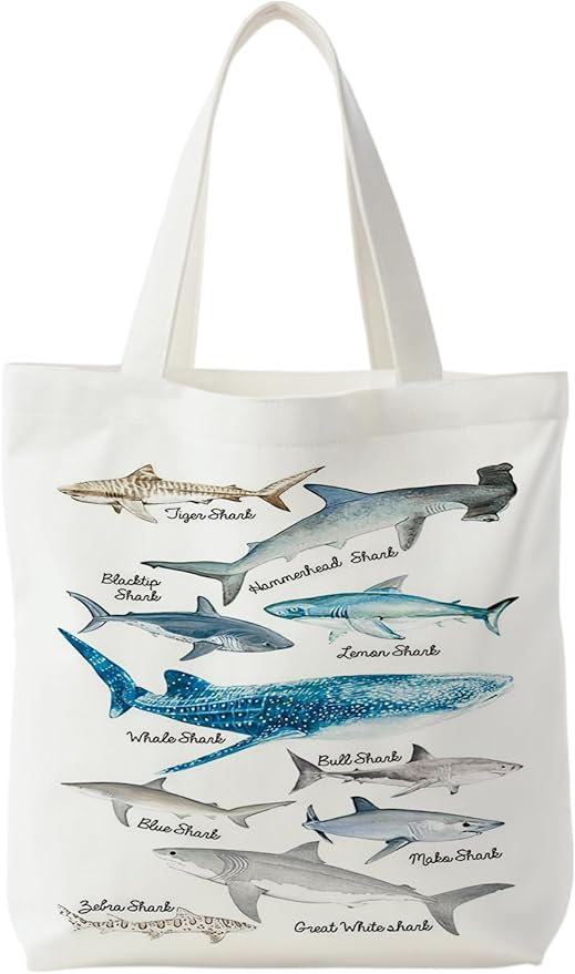 Supwhd Beach Tote Bag, Species of Sharks Canvas Tote Bags for Women