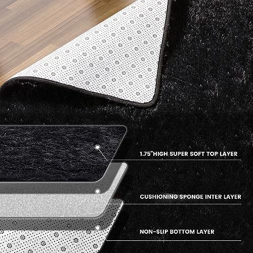 KNZE Super Soft Area Rugs for Living Room 5x7 Black, Fluffy Furry Shaggy Fuzzy Area Rug, Upgrade Anti-Skid Rectangular, Hi...