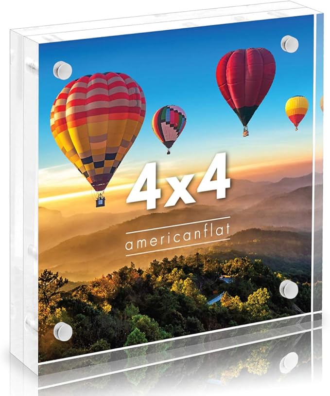 Americanflat 4x4 Acrylic Picture Frame - Double Sided Frames with Magnetic Corners - Transparent Acrylic Frames for Desk o...