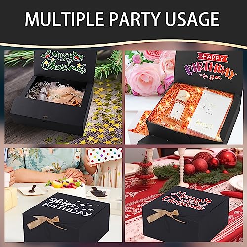 LWYMX 12 PCS Black Gift Boxes with Lids，9.8x7.8x3.9, Bridesmaid Proposal Box with Ribbon, Gift Boxes for Wedding, Christma...