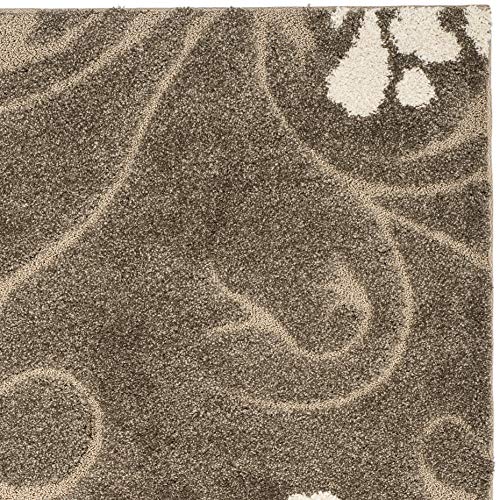 SAFAVIEH Florida Shag Collection Area Rug - 6' x 9', Smoke & Beige, Floral Design, Non-Shedding & Easy Care, 1.2-inch Thic...