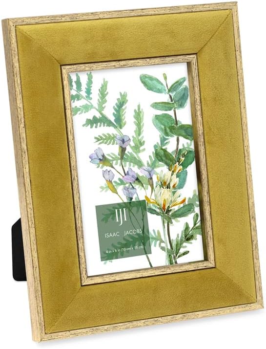 Isaac Jacobs 4x6 Mustard Velvet Picture Frame with Metallic Gold Double Border, Photo Frame, Horizontal & Vertical, Made f...