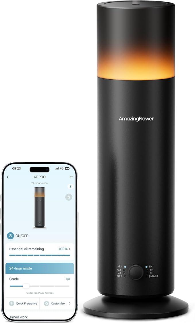 Waterless Essential Oil Diffuser, Smart Scent Diffuser with Nightlight, Smart Schedules, Up to 1100 sq ft, App Control Col...