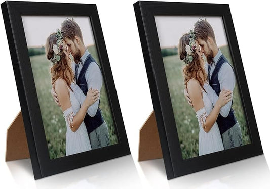 PECULA 2 Pack 5x7 Picture Frame, Black Picture Frame for Wall and Tabletop Display, Resistant Plastic Photo with Clear Ple...