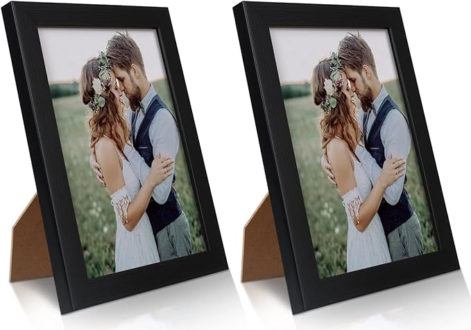 PECULA 2 Pack 5x7 Picture Frame, Black Picture Frame for Wall and Tabletop Display, Resistant Plastic Photo with Clear Ple...