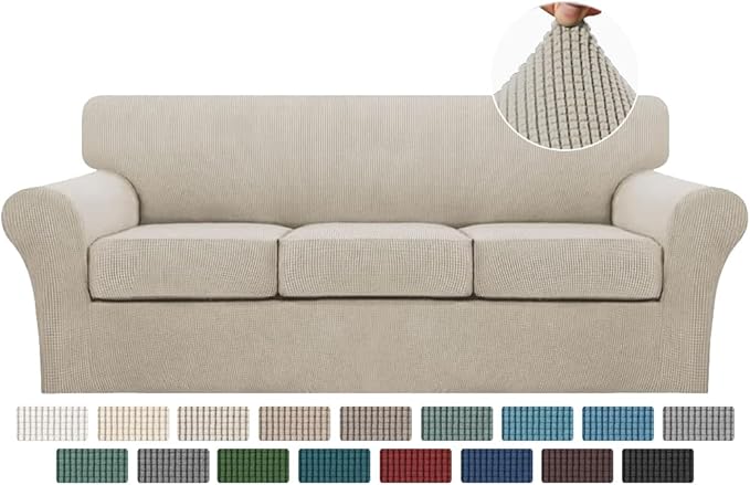 Turquoize 4 Piece Sofa Covers for 3 Cushion Couch Sofa Slipcover Soft Couch Cover for Dogs-Washable Sofa Furniture Covers ...