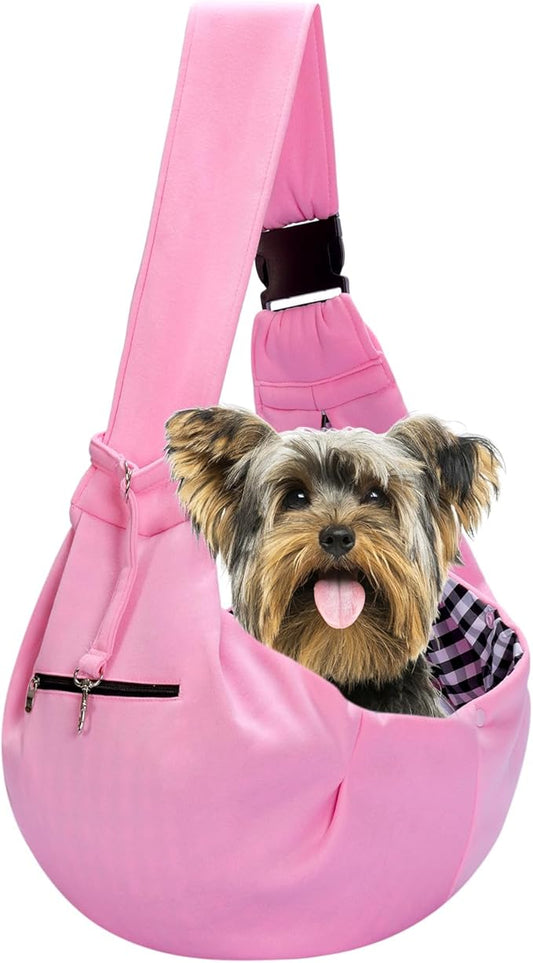 Adjustable Dog Carrier Sling - Hand-Free Dog Carriers for Small Dogs and Cats, Puppy Sling Carrier with Zipper Purse Pocke...