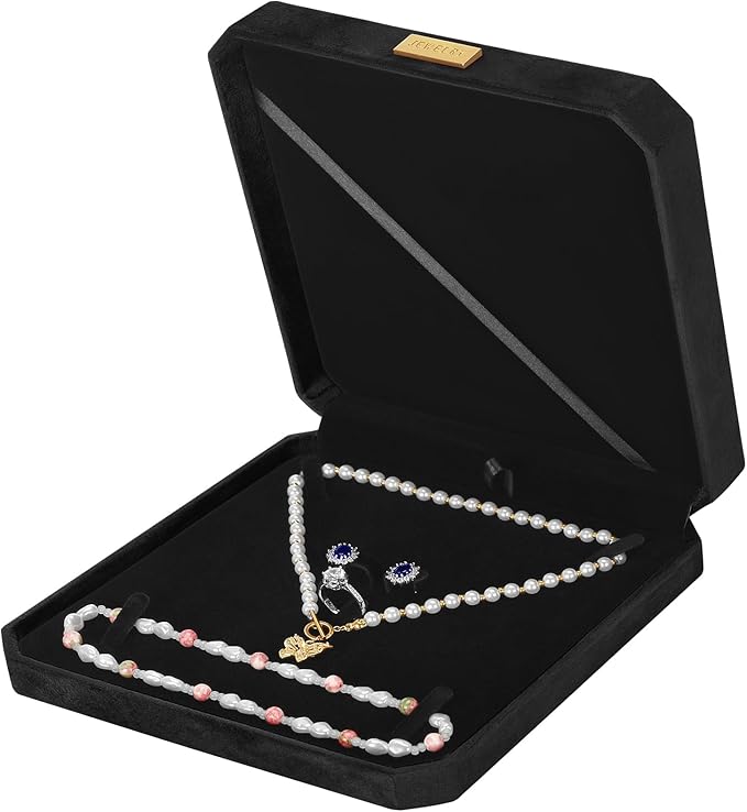 LETURE Large Jewelry Set Gift Box, Velvet Octagonal Necklace Ring Earring Pearl Storage Holder Boxes for Wedding Anniversa...