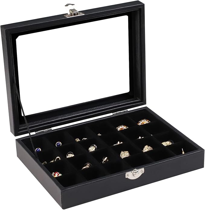 Wudygirl Jewelry Organizer Small Jewelry Box Jewelry Tray with Lid Velvet Earring Organizer Jewelry Earrings Holder Ring D...