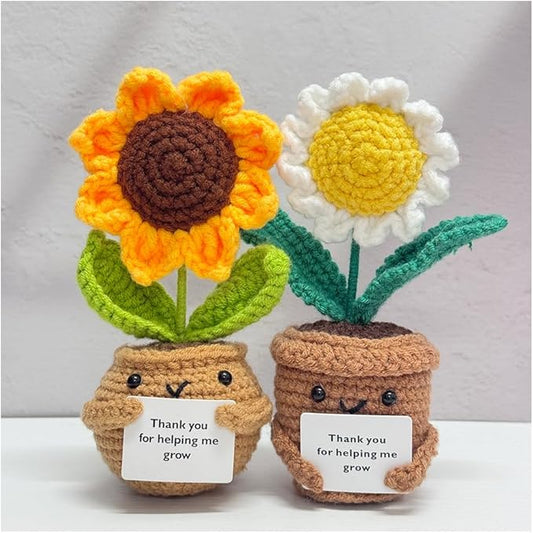 HivFov 2PCS Handmade Crochet Sunflower with Daisy,Knitted Flowers,Crochet Flower Gifts, Thank You for Gift,Gift for Mother...