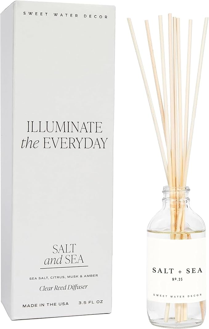 Sweet Water Decor Salt & Sea Reed Diffuser Set - Sea Salt Citrus & Musk Amber Scent Diffuser - Reed Diffusers for Home wit...