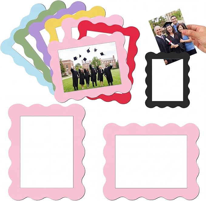Kingdder 12 Pcs Graduation Scalloped Magnetic Picture Frame for Refrigerator 4 x 6 Pastel Reusable Picture Frame Magnets D...