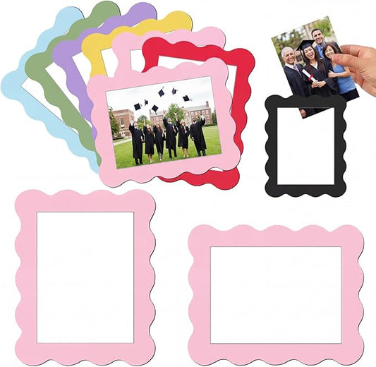 Kingdder 12 Pcs Graduation Scalloped Magnetic Picture Frame for Refrigerator 4 x 6 Pastel Reusable Picture Frame Magnets D...