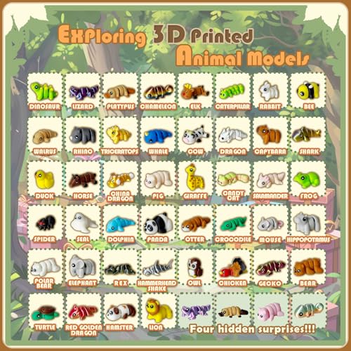 30Pcs Mystery Mini Animals Figures Set, 3D Printed Small Animal Flexible Fidget , 3D Printed Cute Animal Home, Executive D...