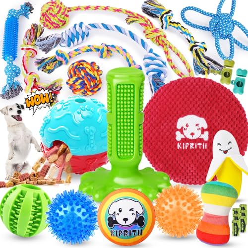 KIPRITII 25 Pack Dog Toys Set – Ideal for Teething, Entertainment & Interactive Play, Includes Puppy Toys, Rope Toys, Trea...