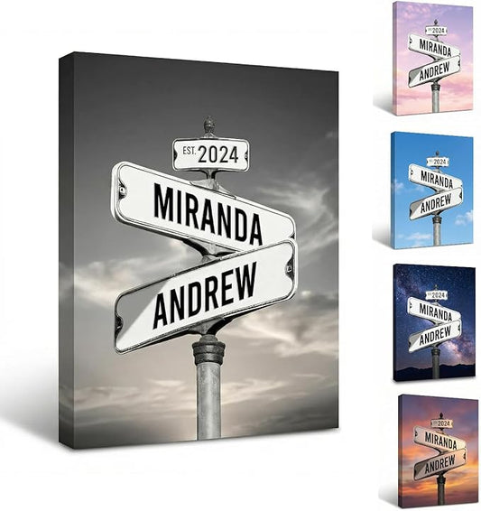 TWING Personalized Street Sign Wall Art for Couples,Custom Name & Date Street Sign Poster Canvas, Wedding Anniversary Pres...