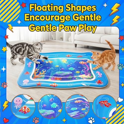 Aoioploa Cat Water Mat - Interactive Cat Toys Upgraded Thickened 0.7mm PVC Cooling & Heating Water Bed with Floating Fish,...