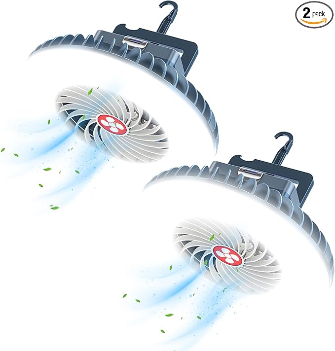 Portable Camping Fan with LED Lantern XTAUTO USB Rechargeable Waterproof Tent Fan with Hanging Hook Magnet Survival Kits f...