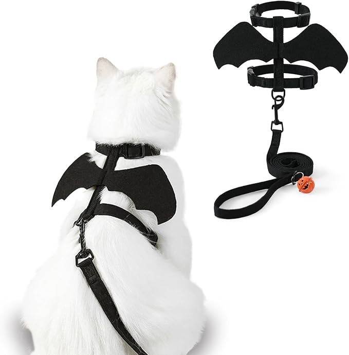 Yonuni Cat Harness and Leash, Cat Halloween Costumes with Bat Wings Escape Proof Soft Adjustable Vest, Easy Control Breath...