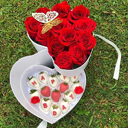 UNIKPACKAGING Premium Quality Heart Shaped Flower Box, Floral Gift Box, with Lids, Size 9x8x6.5, for Luxury Style Flower A...
